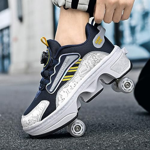 GRFIT 2 in 1 Schuhe mit Rollen Multifunktionale 4 Rad Schuhe mit Rollschuhe Verformung Schuhe für Männer Frauen Und Kinder,37