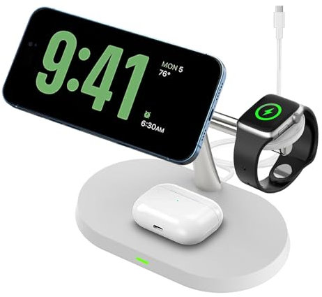 Magnetic Wireless Charger 3 in 1 Wireless Charging Station Compatible with Magsafe Charger for iPhone 16/15/14/13/12 Pro,Pro Max,Mini,Apple Watch 10/Ultra 2/9/Ultra/8/7/6/SE/5/4/3/2,AirPod4/Pro 2/3/2
