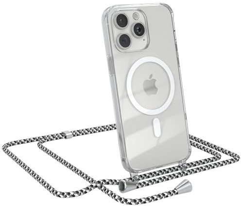 EAZY CASE - Handykette kompatibel mit iPhone 15 Pro Max Kette zum Umhängen Stoßfest Handyhülle für iPhone 15 Pro Max Silikon Hülle mit Band Transparent als Fallschutz in Schwarz Camouflage