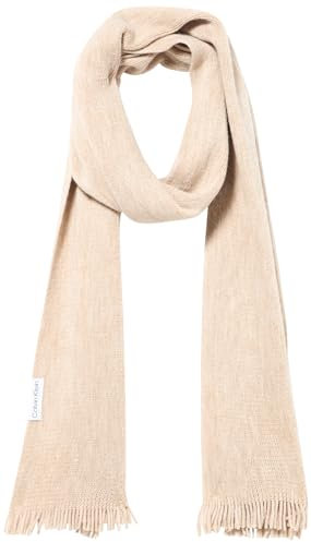 Calvin Klein Warmer Damen-Schal mit Fransen, kaltes Wetter, Melierte Mandel, Einheitsgröße