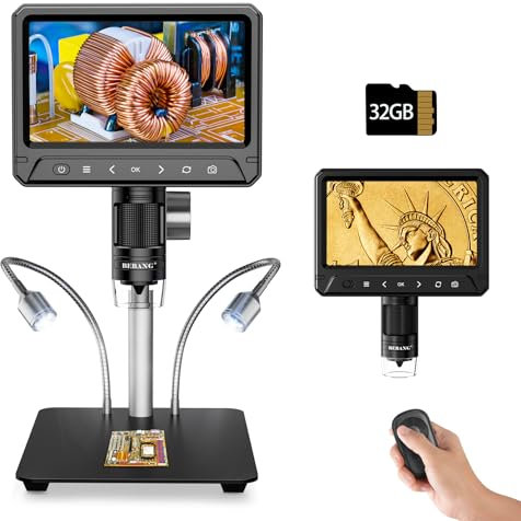 BEBANG 7” Microscopio Digitale 1200x per Adulti, Microscopio Elettronico a Saldare da 12MP con Schermo per Saldare Monete e Riparazioni Elettroniche, Vista PC, Compatibile Windows/MacOS