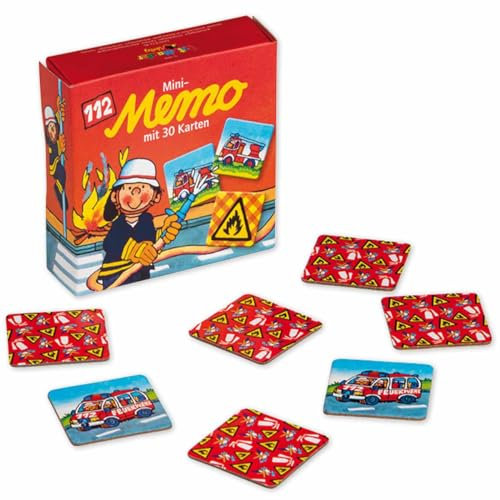 Lutz Mauder Mini-Memo Spiel Feuerwehr mit 30 Karten, Legekartenspiel, Gedächtnisspiel, Merkspiel, Kinderspiel, Mitgebsel Feuerwehrgeburtstag, Reisespiel, Geschenk