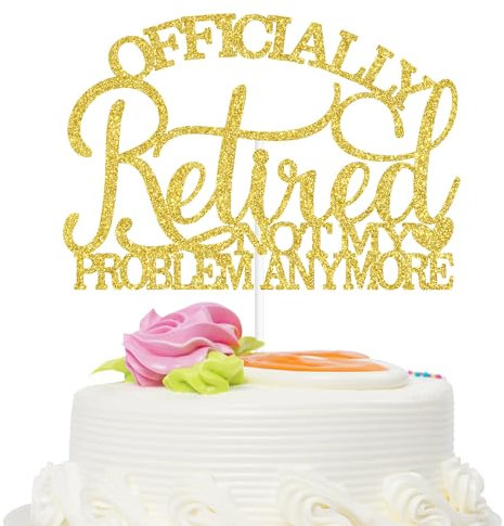 Officially Retired Cake Topper, Happy Retirement, The Legend Has Retired, Retirement Party Decorations Supplies - Gold Glitter