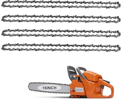 UPROZIL 4 Pack 16 Inch Chainsaw Chain for 16 Inch(40cm) Bar,Chainsaw Chain with 57 Drive Links & 3/8inch Pitch & .050inch Gauge fits for Titan, Black & Decker, Einhell, Ryobi, Oregon and More Chainsaw