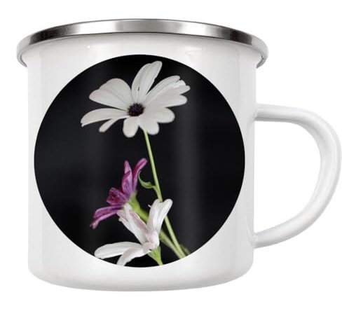 artboxONE Emaille Tasse Botanische Serie Blumen Weiß Lila von Wundertüte - Emaille Becher Natur