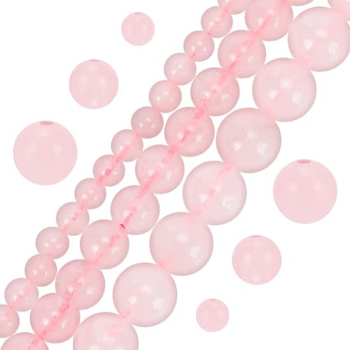 OLYCRAFT About 201~205pcs Natural Rose Quartz Beads 4mm/6mm/8mm Natural Indian Agate Beads Natural Smooth Spacer Beads Energy Stone Beads for Bracelet Necklace Jewelry Making - 0.8mm/1mm/1mm Hole
