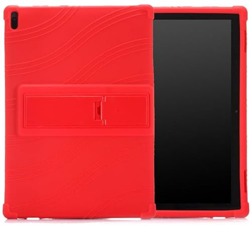 Juaupepo Funda de silicona suave para Lenovo Tab 4 10 (TB-X304F) / Tab 4 10 Plus (TB-X704F), con función atril, funda protectora a prueba de golpes con esquinas gruesas, apta para niños (rojo)