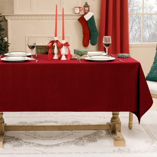 Softalker Tischdecke Weihnachten 140x240 Rot Abwaschbar Leinenstruktur Wasserabweisend Abwischbar Fleckschutz rechteckig Tischtuch Deko für Garten Party Geburtstag Silvester Neujahr Konferenzen Messen