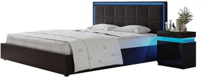 Bed Frame with Storage, 5FT King Faux Leather Bed, Ottoman Gas Lift Storage Bed Frame, LED King Size Bed for Bedroom Home, Black