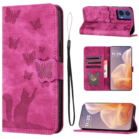 LSPCASA Housse Protection pour Motorola Moto G85 5G 6.67 Pouces Matériau en Cuir PU Coque Motorola G85 5G avec Fentes pour Cartes Coque Motorola G85 Rose