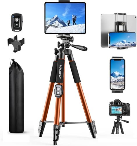 Handy Stativ, Upgrade 165cm / 65 Kamera Stativ für Smartphone iPad, 360° Drehung Tragbar Tripod mit Fernauslöser Kompatibel für Tablet, Alle Handy, iPhone, Samsung, Camera, Gopro,Orange