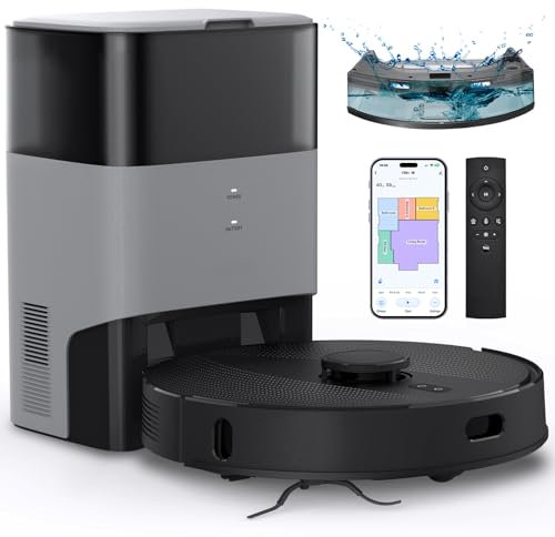 FIXR Saugroboter mit Wischfunktion und Absaugstation, 3.5L Staubsauger Roboter, Roboterstaubsauger für Teppich und Tierhaare, App und Alexa, LiDAR Navigation, 180Min Laufzeit (Helles Schwarz)