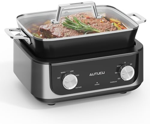AUTUCU N61NA Slow Cooker 6 Quarters | 3 Heat Settings | PFOA-Free Non-Stick Pot | Dishwasher Safe | Removable Slow Cooker | Perfect for Large Families