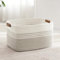 Grande cesto portabiancheria in cotone intrecciato con manico in pelle per vestiti, giocattoli, cuscini, coperta, cestino per soggiorno, cameretta dei bambini, camera da letto, 55 x 43 x 30 cm, beige