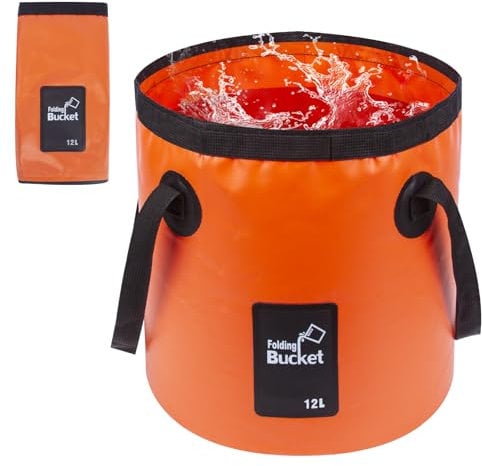 ECOSEAO Portable Folding Bucket, 12L Foldable Water Bucket for Outdoor, Small Camping Storage Container Collapsible Basin for Traveling Fishing Boating Gardening Car Washing (Orange)