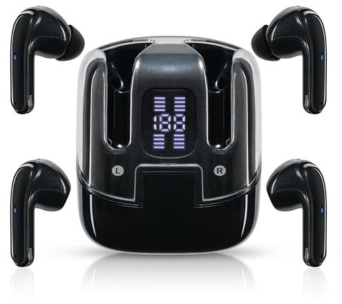 KLYX9 Auriculares Dobles Inalambricos - 4 en 1 Caja Carga Dual 80H Bateria - Cascos Bluetooth - Audífonos Bluetooth - Auriculares - Correa Magnetica Regalo