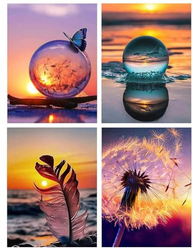 MOPLA 4 Piezas 5D Kit de Pintura de Diamante,30×40cm DIY Diamond Painting Kit,Impermeable Pintura Diamante Niños y Adultos Principiantes, Dibujos con Diamantes para Oficina en Casa