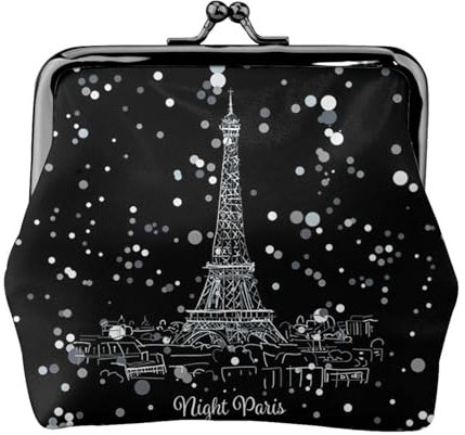 Night Paris Tour Eiffel Porte-monnaie imperméable mignon Mini portefeuille en cuir compact polyvalent serrure pour cartes, Noir , Taille unique
