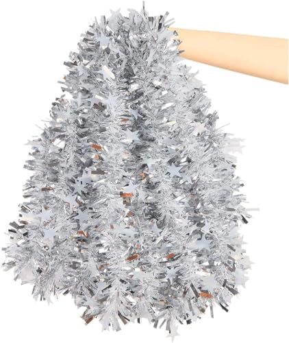 SULOLI 10 Meter Weihnachtsgirlande weiß,Tannengirlande mit Stern,Weihnachtsbaum Lametta Girlande für Indoor Außen und Treppe Weihnachtsdeko