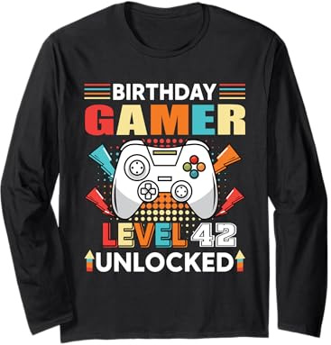 Gamer Level 42 Unlocked 42 Birthday Gamer Gaming 42 Yea Long Sleeve T-Shirt