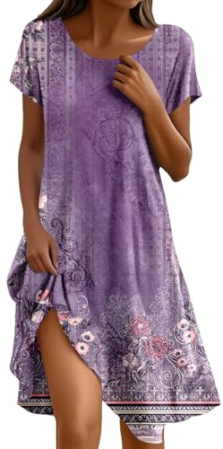 Robe Femme Chic Et Elegant Mi Longue Été Ete D'été Elegant Sexy Summer Bohème 2025 Fluide Boheme Robe Décontractées Ample Casual Robes de Plage Grande Taille Mini Tunique Robes A-Ligne Summer Dress