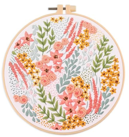 Aboiled Beginner'S Floral Landscape Embroidery Set - Comes with Necessary Threads and Needles(A)