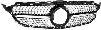 KüHlergrill Vorne Für Mercedes Für Benz W205 C-Klasse 2019–2021 C200 C250 C300 C43 Und Für AMG: Oberes Stoßfänger- Und Motorhaubengitter Nieren Doppelsteg Grill(Schwarz)