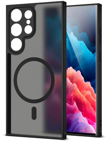 moex für Samsung Galaxy S24 Ultra Hülle kompatibel mit MagSafe, Handyhülle Hardcase Stoßfest mit Kameraschutz, Translucent Back Cover, Schutzhülle Wireless Charging, Halo Case, Schwarz