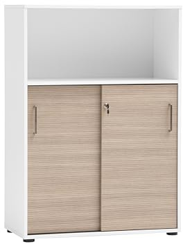 Schildmeyer Aktenschrank Metz 702094, abschließbar, weiß matt/Canello Eiche Dekor, 80 x 38,2 x 113,4 cm