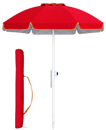 Ombrellone Mare Maxi 220 cm con Protezione UV, Palo a Vite e Inclinazione Regolabile, Parasole da Spiaggia con Presa d'Aria Antivento, Stecche Resistenti e Custodia Trasporto