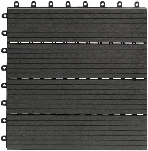 EVERFLOOR WPC(Bambusholz/Kunststoff) Terrassenfliesen Bodenfliese 10er-Set (ca. 0,9 m2), 30 x 30 cm, Anthrazit, leicht verlegbar, wetterfest