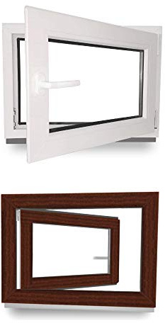 Kellerfenster - Kunststoff - Fenster - innen weiß/außen mahagoni - BxH: 60 x 40 cm - 600 x 400 mm - DIN Rechts - 2 fach Verglasung - 60 mm Profil