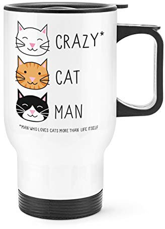 Crazy Cat Man Travel Mug Cup with Handle