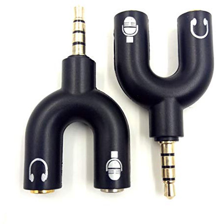 2 pezzi Headset splitter Adapter, Haokiang U Shape 3.5 mm 4 poli maschio a 2 x 3 poli femmina sdoppiatore per cuffie audio stereo per cuffie e microfono