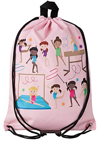 Aminata Kids Kinder Turnbeutel Mädchen mit Tänzerin-Motiv | hochwertiger großer Ballett Sportbeutel Kindergarten und Schule | wasserabweisend reflektierend rosa