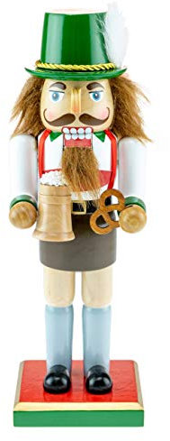 Clever Creations Classic Chubby German Nutcracker Wearing Lederhosen & Holding a Mug - Festive Collectible Decor - Perfect for Shelves and Tables - 100% Wood - 10 inches Tall