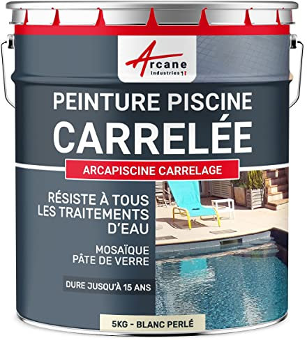 Peinture Piscine Carrelage - 5 kg (jusqu'à 15m² pour 2 couches) Blanc Perlé - RAL 1013 - ARCANE INDUSTRIES