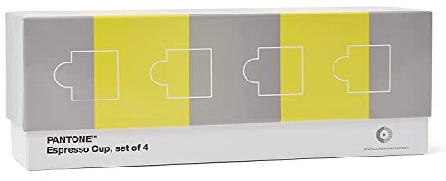 Pantone Porzellan Espressotassen im 4er-Set in Geschenkbox, 120 ml, mit Henkel, spülmaschinenfest, CoY 2021, Illuminating 13-0647 & Ultimate Gray 17-5104, CoY2021, 120ml, 101042021
