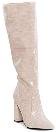 Toocool - Stivali Donna Scarpe a Punta Coccodrillo Ginocchio Tacchi Alti X8062 [39,Beige]