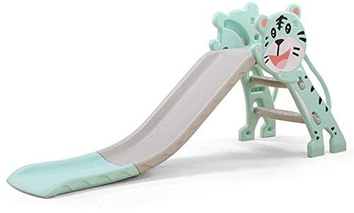 Enfants Toboggan Tigre Un Jeu pour la Vie Chambre d'enfants Terrain de Jeux Jardin Bockrutsche Pliable avec Anti-dérapant Niveaux - Gris/Vert Menthe