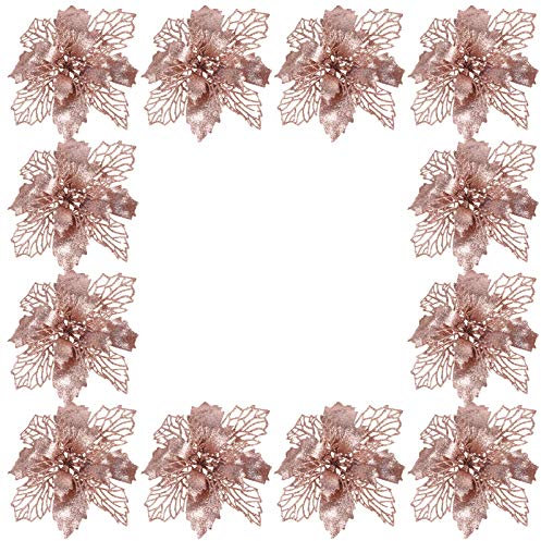 12 Stück Roségold Glitter Weihnachtsstern Künstliche Weihnachts Hohle Simulation Baum Dekoration Weihnachten Urlaub Party Kranz Girlande Ammer Dekorationen