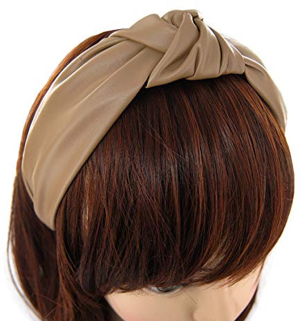 axy Leder Haarreif Lederlook Haarreifen Damen Haarband Vintage Hairband Stirnband Klassische und modische Leather HR27AL (Beige)