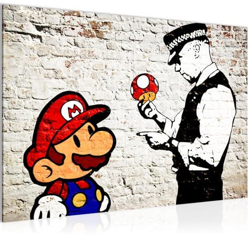 Runa Art Bild Super Mario Modern Wandbilder Jugendzimmer Wohnzimmer 1 Teilig - Made In Germany - Street Art Graffiti Grau Bunt Flur 303015a