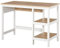 HOMCOM Schreibtisch mit 2 Ebenen Regal, Computertisch, Bürotisch, MDF, Natur+Weiß, 110 x 48 x 76,2 cm