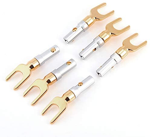 Banana Plugs, 6 x 4mm Gold Plated Pure Copper Banana U Fork Y Spade Plug Speaker for Banana Head Speaker Line