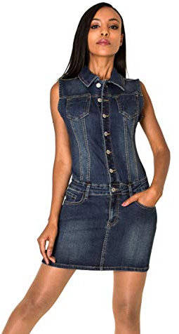 Nina Carter - Abito corto in denim da donna, slim fit, tuta, Blu scuro (Dark Blue S388), S