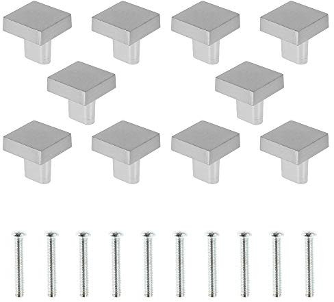 10 x Schubladenknöpfe, quadratisch, 25 x 25 mm, Dekoration für Schranktüren, silberfarben