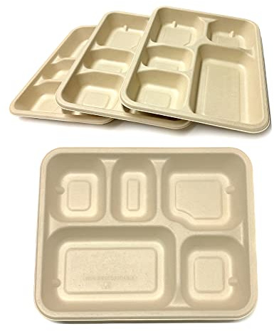DISPOSABLE GREEN® | Bagasse Compartment Plates| Super Strong | Unbleached Sugarcane Bagasse | Home COMPOSTABLE, Biodegradable, ECO Friendly (500, 5 Compartment Plate)