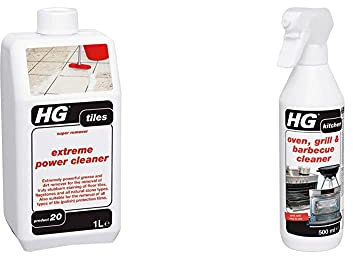 HG 435100106 Extreme Power Cleaner 1L - Professional and Powerful Tile Cleaner - Grease and Dirt Remover & 138050106 Oven, Grill and Barbeque Cleaner 500 ml Removes Baked On Food and Burnt