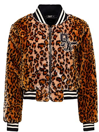 Queen Kerosin Damen College Jacke Regular Fit Kunstfell Leo Stickereien